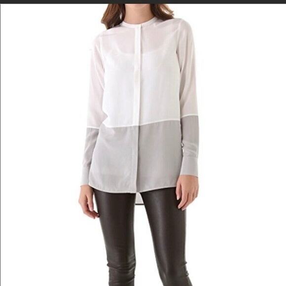 VINCE Colorblock Silk Top Blouse Tunic Sz 12 100% silk long sleeve - Picture 1 of 13
